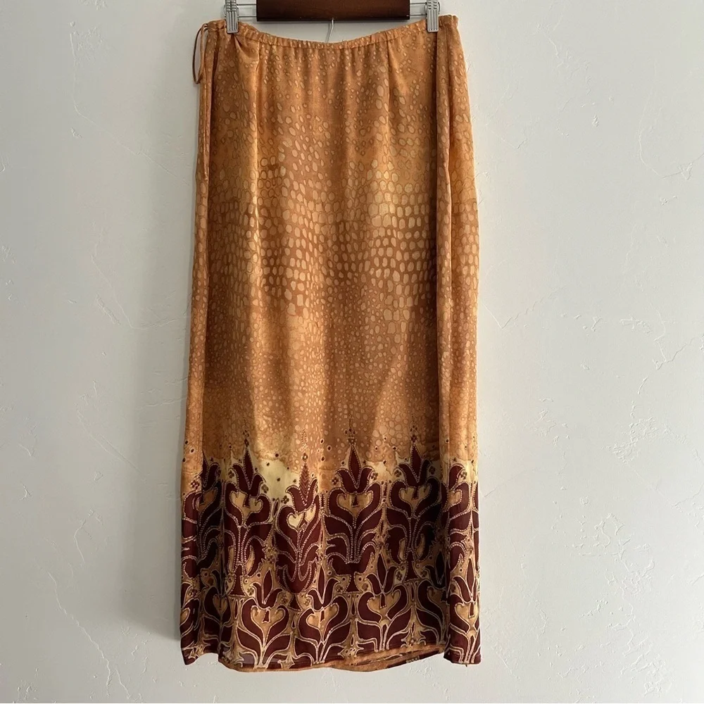 J Jill Faux Wrap Maxi Skirt Size 12 Moroccan Style Print Fall Autumn Holiday - Picture 2 of 12